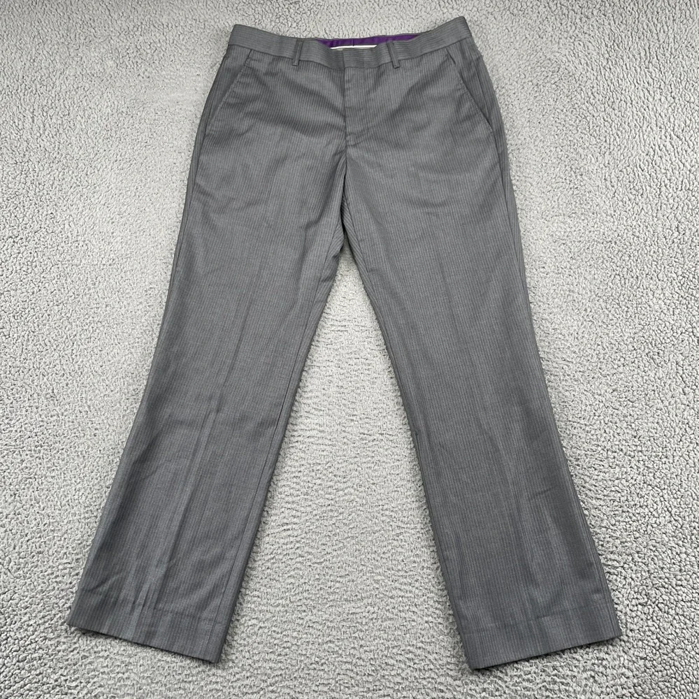 Vinci Suit Mens 40L Gray Pinstripe Two Button Notch Lapel Modern Business Formal